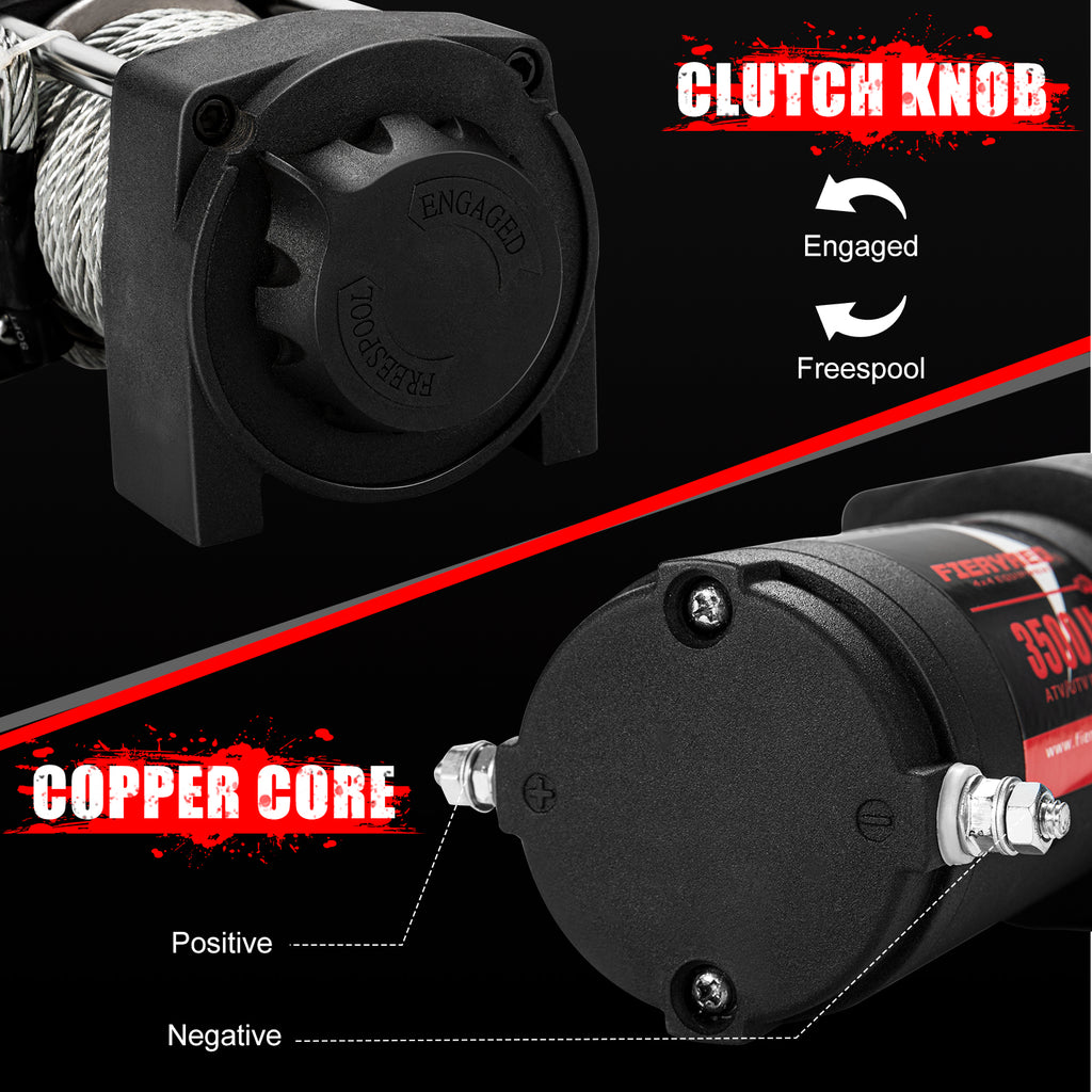 Electric 12V 3500lb Winch, Steel Cable Winch Kits