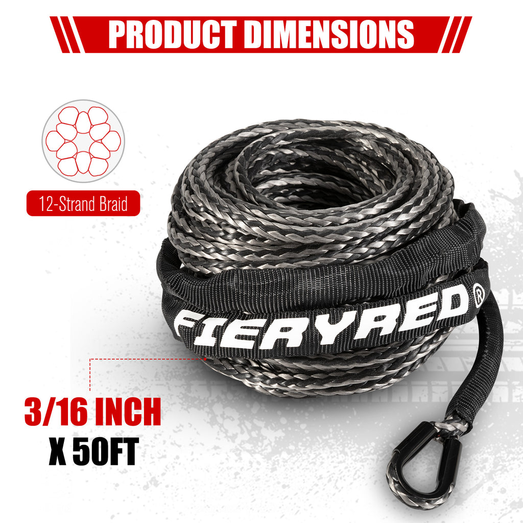 Synthetic Winch Rope 3/16" x 50' - 8200 Ibs (Black&Grey)