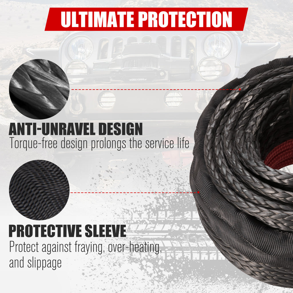 Synthetic Winch Rope with Hook 3/8" x 100' - 23,809 Ibs (Black)
