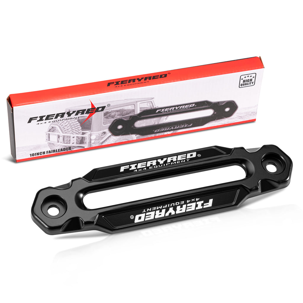 FIERYRED 10Inch Winch Fairlead Aluminum Hawse Fairlead with UV-Resistant Coating Black for 9000~14500lbs Winch with Synthetic Rope